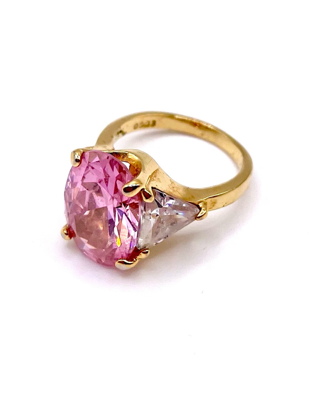Vintage Gold Ring with Pink & Clear Stones